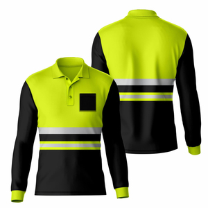 Camiseta polo de manga larga de alta visibilidad con logotipo personalizado, reflectante, ligera y transpirable, para adultos. - Product Image 1