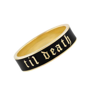 Bague classique gothique gravée en or massif 14 carats « Till Death », bijou unique et remarquable, bague de mariage et d'engagement pour couple, cadeau unisexe - Product Image 5