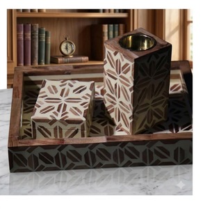 Juego de Regalo de Quemador de Incienso de Madera con Incrustaciones de Madreperla CMC, con Incienso Árabe con Aroma a Benjoín para Uso Religioso en Cajas - Product Image 1