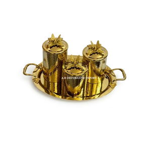 Luxury Gold Hammered Metal Canister Set with Tray 3 Piece Decorative Kitchen Storage <b>Jars</b> with Butterfly Lids <b>Spice</b> Organizer - Product Image 2