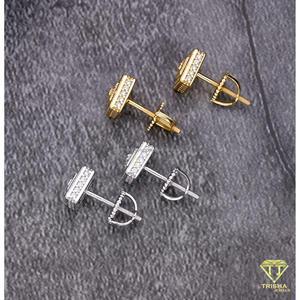Wholesale 925 Sterling <b>Silver</b> VVS Lab Grown Diamond Square <b>Earrings</b> Gold Plated Full Pave Iced Out Luxury Jewelry <b>For</b> <b>Men</b> Women - Product Image 6