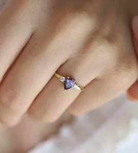 Anillo de Amatista en Forma de Corazón con Baño de Oro Vermeil, Piedra Azul, Certificado IGI, Diseño Vintage Minimalista, Piedra de Nacimiento de Febrero, Plata de Ley 925, Oro de 14K - Product Image 4