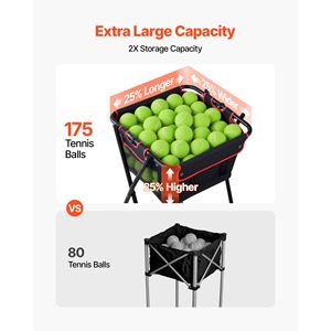 Cesto Portapalline da Tennis con Capacità di 175 Palline e Carrello Pieghevole per Pickleball, Portatile con Ruote per Facile Raccolta - Product Image 5
