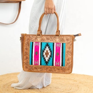 Newest Saddle Blanket Hand Tooled Leather Western Women's Tote Bag <b>Conceal</b> Carry Handbag Genuine Leather Large Shoulder Purse - Product Image 2