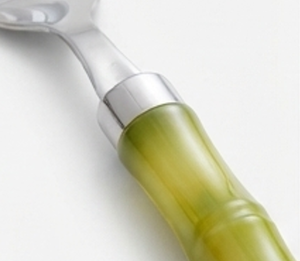 Juego de cubiertos modernos con mango de diseño de bambú y acabado plateado, apto para lavavajillas, para bodas y uso diario. - Product Image 2
