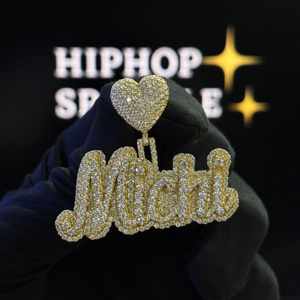 Colgante Personalizado Estilo Hiphop de Plata de Ley 925 con Letra Burbuja, Dije de Nombre, Corazón, Moissanita VVS, Bañado en Oro de 18K, Unisex - Product Image 5