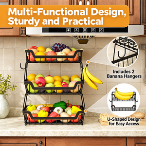 Cesta de Frutas Metálica con Soporte, Estante de Almacenamiento de Verduras para Encimera con Barandas Elevadas para Organización de la Cocina - Product Image 2