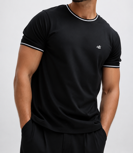Wholesale Contrast Trim Round Neck Casual Sports Men's <b>shirts</b> Custom Logo Design 100% Cotton Slim Fit Lightweight T-<b>shirt</b> Bulk - Product Image 3