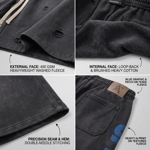 Wholesale Extended Longline Length Baggy <b>Shorts</b> Summer <b>3</b>/<b>4</b> French Terry Long Sweat <b>Shorts</b> Distressed Longline <b>Shorts</b> <b>Men</b> - Product Image 4