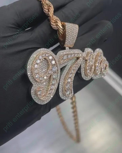 Pendentif Bling Hip Hop Rapper en Argent 925, Bijou Personnalisé avec Logo Lettre Nom en Moissanite VVS, Pendentif Plaqué Or en Argent 925 - Product Image 1