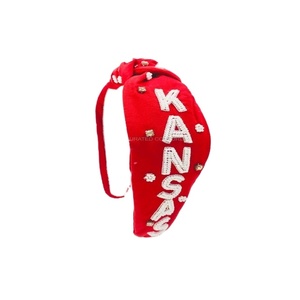 Customizable Team Name Embellished Female New Hairband Accessories Solid Color Knotted Handcrafted Embroidered Customized Hair - Product Image 1