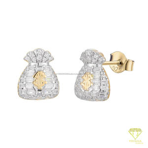 Boucles d'oreilles clous Moissanite Diamant Sac d'argent Éblouissant en Argent Sterling 925 Plaqué Or, Bijoux Hip Hop Iced Out - Product Image 3