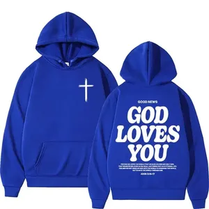 เสื้อฮู้ดผู้ชายพิมพ์ลายตามสั่ง God Loves You เสื้อฮู้ดคริสเตียนสตรีทแวร์ เสื้อฮู้ดคริสเตียนแบบสั่งทำ เสื้อฮู้ดโอเวอร์ไซส์ลายกราฟิกสำหรับผู้ชาย - Product Image 6
