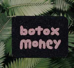 Handmade Beaded Black Rectangular <b>Purse</b> With <b>Pink</b> Botox Money Lettering Textile Craft Art Personalized Gift - Product Image 5