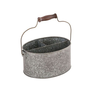 Porte-couverts rustique en métal galvanisé avec 6 compartiments et poignée en bois pour cuisine et table à manger - Product Image 5