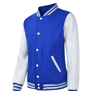 Men's Merit Sports Black White Varsity Jacket Mandarin Collar <b>Covered</b> <b>Button</b> Closure Anti-Bacterial Fleece Lining Solid Color - Product Image 4