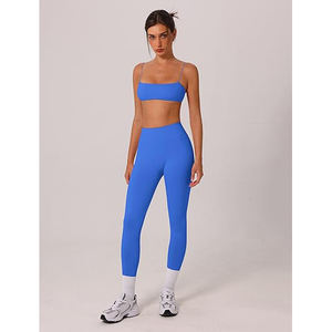 Conjunto de yoga para mujer que absorbe el sudor, sujetador deportivo de malla transpirable, leggings de cintura alta con cremallera, costuras en contraste, nailon y spandex. - Product Image 5