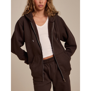 Sudadera con capucha de felpa francesa con cremallera y estampado puff personalizado, de gran tamaño, transpirable, para mujer, suministro ODM - Product Image 4