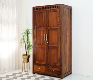 Armario de Madera Maciza de Sheesham, Estilo Indio Antiguo, Acabado Miel, Guardarropa de Madera para Almacenamiento en el Hogar, Ensamblado - Product Image 4