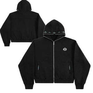 Sudadera con capucha de cremallera completa para hombre, con pedrería brillante y bolsillos con pedrería, estilo urbano, oversize, proveedor OEM - Product Image 1