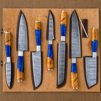 7-delige Viking Art 67-laags ambidextere Damascus keukenmessenset, handgesmeed stalen koksmessen, scherp, duurzaam, professioneel, houten handvat