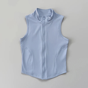 Chaleco deportivo sin mangas para mujer, chaleco de secado rápido, top deportivo corto para mujer, chaleco de ejercicio con cuello alto y cremallera - Product Image 4