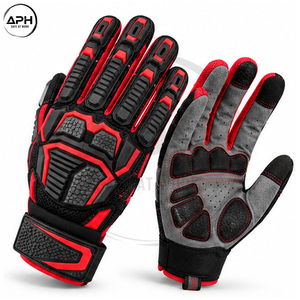 Gants de travail industriels Premium Rouge et Noir anti-choc avec paume renforcée, panneaux multi-zones sur les doigts et sangle de poignet réglable - Product Image 3