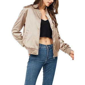 High Quality <b>Womens</b> Sheep Skin Satin <b>Bomber</b> <b>Jacket</b> Zip-Up <b>Varsity</b> Style Outerwear for Fashion Streetwear Casual Wear Everyday - Product Image 4