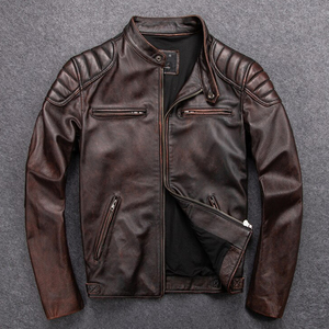Chaqueta de Cuero Genuino para Hombre, Diseño Vintage con Cuello Alto, Revestimiento de Piel de Vaca Original de la Mejor Calidad, Estilo Motero ODM - Product Image 2
