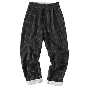 Pantalon Harem Droit Taille Mi-Haute pour Homme 100% Coton Tissé Décontracté Respirant Plissé Devant avec Cordon de Serrage Style Hiver Mi-Lourd - Product Image 1