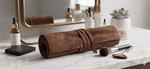 WI-173 Premium Genuine Leather <b>Makeup</b> Brush Holder Roll Travel Cosmetic Organizer Case Professional Beauty <b>Storage</b> Tan Brown. - Product Image 4