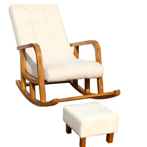 Fauteuil à bascule en bois de Sheesham, artisanal et rembourré |   Fauteuil en bois avec accoudoirs, assise et dossier rembourrés pour salon - Product Image 1