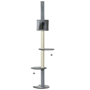 Centro Attività per Gatti a 4 Livelli, Regolabile da Pavimento a Soffitto, 217 cm, con Cuccia, Giocattoli e Tiragraffi Sospeso - Product Image 6
