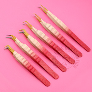 Lash Pink Eyelash Extension Fiber With Gold Tip Eyelash Tweezers Lash Applicator Extension Tweezer for Isolation 45 90 Degree - Product Image 1