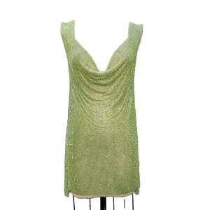 Robe moulante mini verte à sequins, col en V, bretelles spaghetti, sans manches, robe de club, motif uni, mode adulte - Product Image 1
