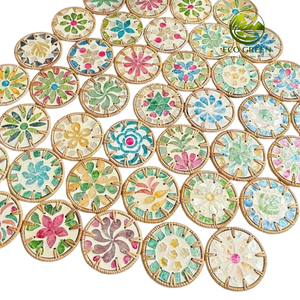 Handmade Coastal Shell Craft <b>Coaster</b> with Woven Rattan Border Natural <b>Drink</b> Mat Home and Cafe Decoration - Product Image 6
