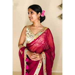 Elegante Sari para Mujer con Bordado de Lentejuelas, Trabajo con Hilos y Blusa Elegante con Cinturón de Dori - Product Image 4