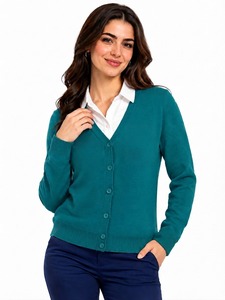 Cardigan en tricot décontracté pour femme, boutonné sur le devant, à manches longues, col en V, doux et confortable, essentiel pour la mode de tous les jours - Product Image 5