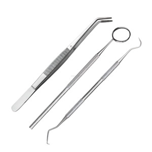 Juego de Exploración Dental de 3 Piezas, Espejo, Explorador y Pinzas de Acero Inoxidable, Reutilizables, Autoclavables, Profesionales, Clínicos - Product Image 3