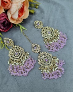 Heavy Choker Necklace With Earrings & Mang Tika Traditional Bridal <b>Wedding</b> <b>Accessories</b> Set for Women Ethnic Jewellery Wholesaler - Product Image 3