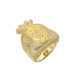 Bague pour homme AMBER JEWELS, style hip-hop, or massif 14 carats, plaqué or 14 carats, design en forme de signe dollar serti de diamants, certifiée IGI - Product Image 4