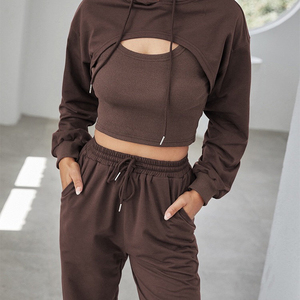 Ensemble de survêtement gris à capuche pour femme, manches longues, couleur unie, décontracté, respirant, coupe ample, pantalon long avec poches latérales, idéal pour l'automne - Product Image 6