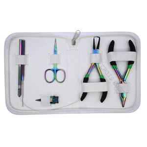Kit professionnel de pinces pour extensions capillaires micro-anneaux Rainbow avec outil de sertissage de perles, dissolvant de nano-anneaux et enfileur à boucle - Product Image 1