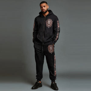 Ensemble de survêtement unisexe en strass pour l'hiver, style urbain, avec sweat à capuche zippé et pantalon de jogging, tenue de mode - Product Image 5