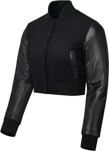 Veste de sport classique matelassée en satin tricoté respirant, coupe courte, personnalisée pour femme - Product Image 5