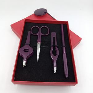 Pinzas de Cejas Profesionales de Lujo con Recubrimiento de Polvo de Vino, Diseño Curvo, Kit de Tijeras de Acero Inoxidable, Espejo Circular, Belleza - Product Image 1