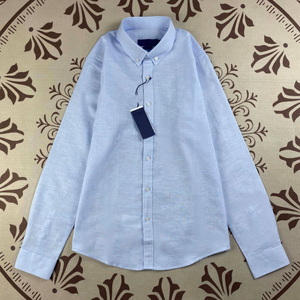 Wholesale <b>Men</b>’s Casual Cotton <b>Linen</b> Shirt Comfortable Breathable with Embroidery Logo - Product Image 3