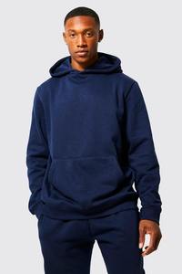 Ensemble de survêtement bleu marine à capuche pour homme, couleur unie, décontracté, sweat-shirt et pantalon pleine longueur, 100 % coton, poids moyen, coupe classique - Product Image 4