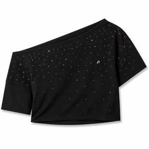 เสื้อยืดครอปแขนสั้นสีดำลายจุดแบบ OEM สไตล์แอคทีฟแวร์ ทรงไหล่เดียวแบบอสมมาตร เสื้อผู้หญิงแฟชั่นแนวสตรีท - Product Image 3