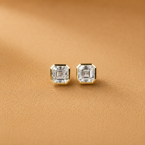 Boucles d'oreilles minimalistes hexagonales en diamant de laboratoire taille Asscher 1 carat, monture griffe en or massif 14K, qualité VVS-VS, personnalisables - Product Image 3
